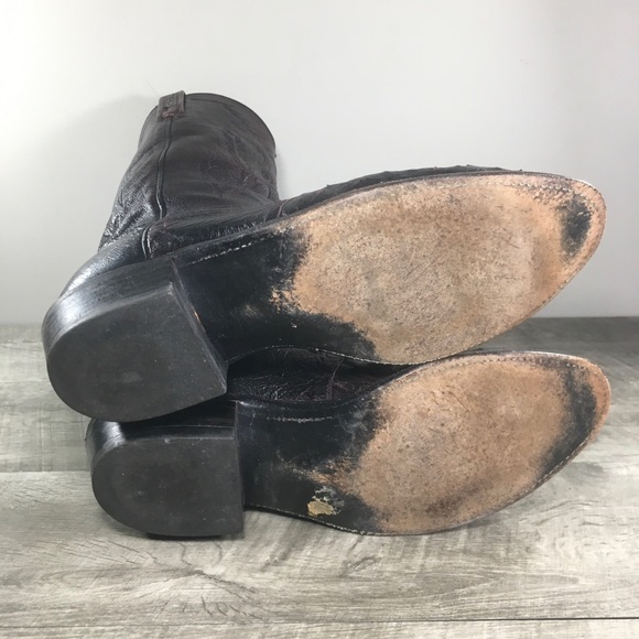 Lucchese 1883 N1014R4 Men’s Western Black Cherry Ostrich Leather Cowboy Boots 12 - Picture 10 of 13